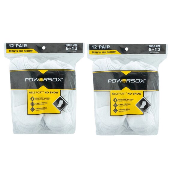 New Men's 24 Pair (2 Packs) Powersox AllSport Moisture Wicking No Show Socks - Picture 1 of 3